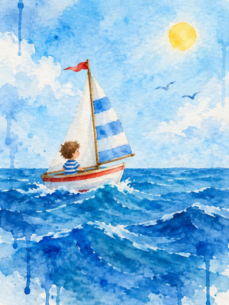 Original watercolor painting: Little Sailboat
